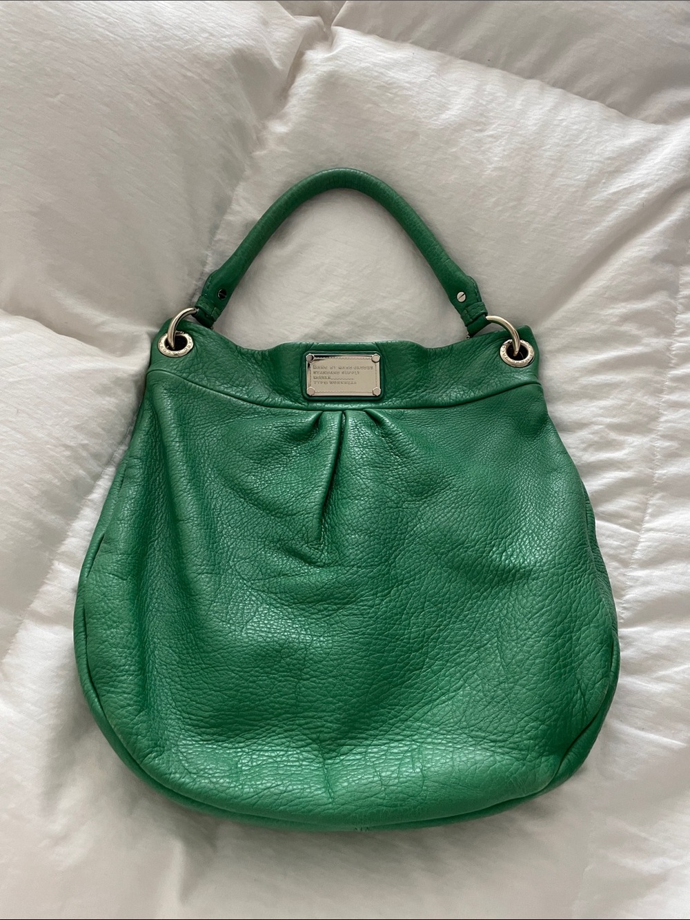 Marc Jacobs Green Pebbled Leather Shoulder Bag with Silver Hardware